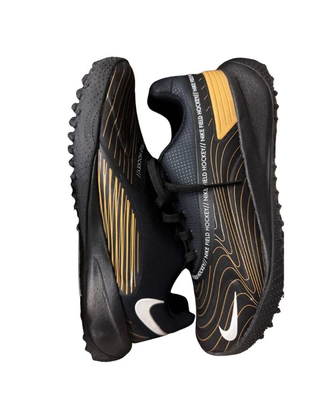 Nike Vapor Drive Field Hockey Shoes Black Gold Mens Size 5 AV6634-017 EUC